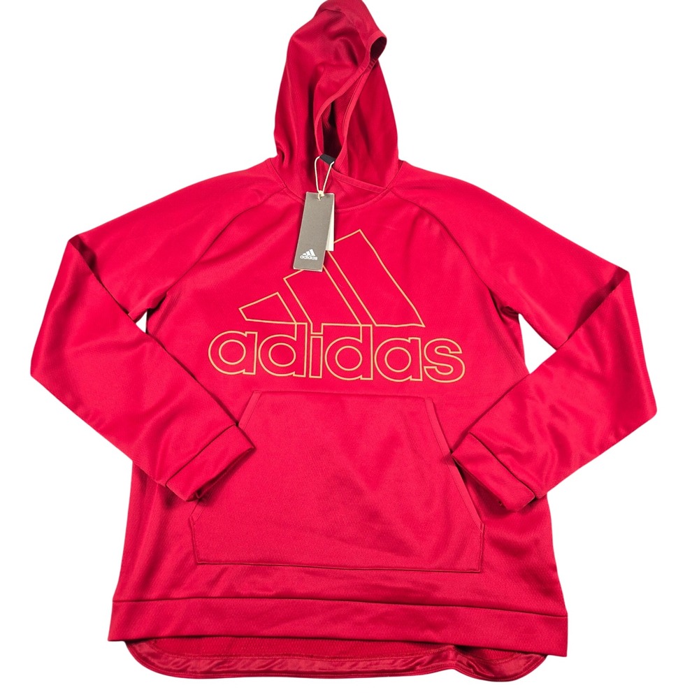 Adidas Tibos Hoodie Womens Medium Red Gold Logo Climawarm Sweatshirt
